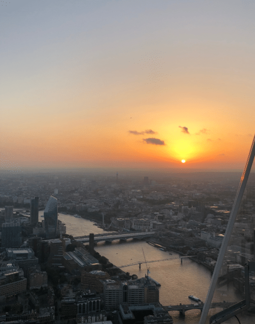 View of the sun setting over London