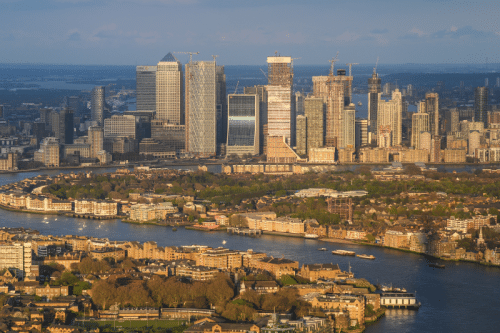 Canary Wharf as seen from The View From The Shard
